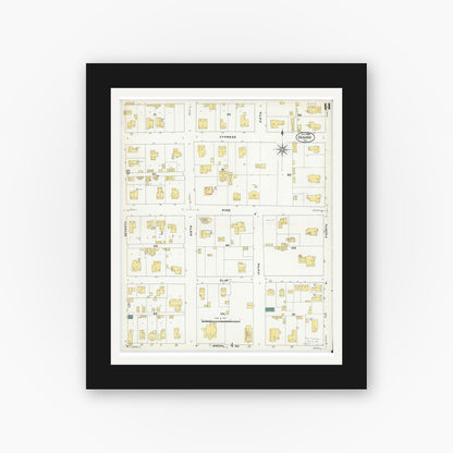 Old map wall art mockup — black gallery frame with white mat — Sanborn Fire Insurance Map from Orange, Orange County, Texas (1909), Sheet #0011
