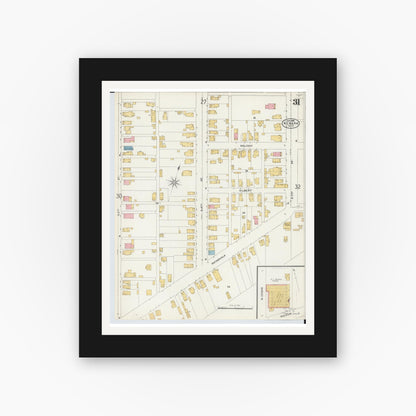 Old map wall art mockup — black gallery frame with white mat — Sanborn Fire Insurance Map from Newark, Licking County, Ohio (1905), Sheet #0031