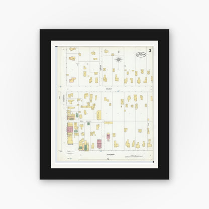 Old map wall art mockup — black gallery frame with white mat — Sanborn Fire Insurance Map from Jefferson, Ashtabula County, Ohio (1902), Sheet #0003