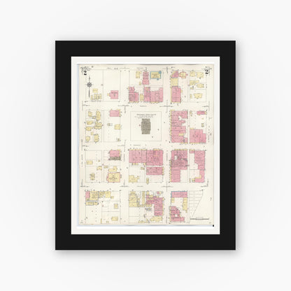 Old map wall art mockup — black gallery frame with white mat — Sanborn Fire Insurance Map from Conroe, Montgomery County, Texas (1943), Sheet #0002