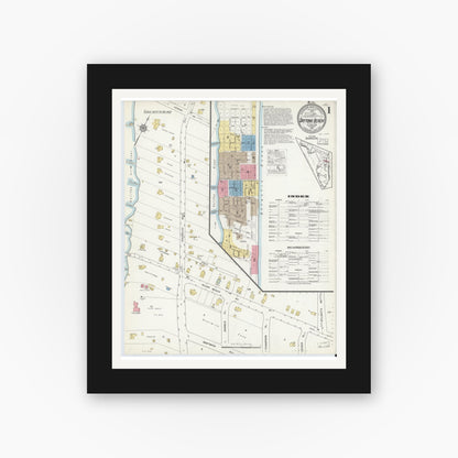 Old map wall art mockup — black gallery frame with white mat — Sanborn Fire Insurance Map from Daytona Beach, Volusia County, Florida (1916), Sheet #0001