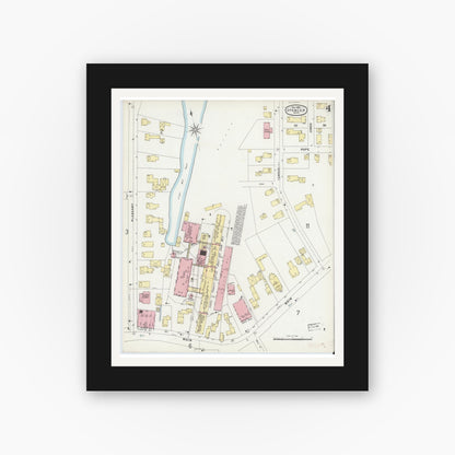 Old map wall art mockup — black gallery frame with white mat — Sanborn Fire Insurance Map from Spencer, Worcester County, Massachusetts (1896), Sheet #0004