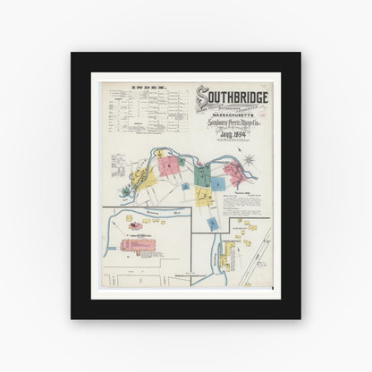 Old map wall art mockup — black gallery frame with white mat — Sanborn Fire Insurance Map from Southbridge, Worcester County, Massachusetts (1894) - Complete Map Set