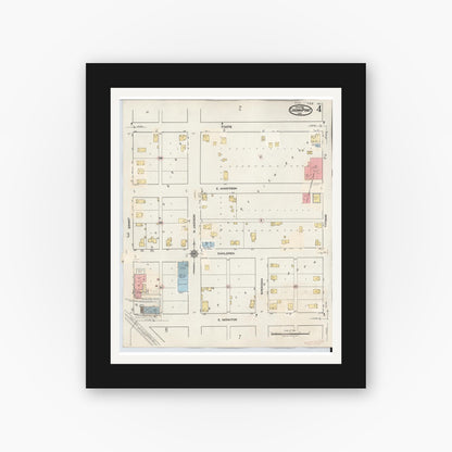 Old map wall art mockup — black gallery frame with white mat — Sanborn Fire Insurance Map from Crown Point, Lake County, Indiana (1948), Sheet #0004