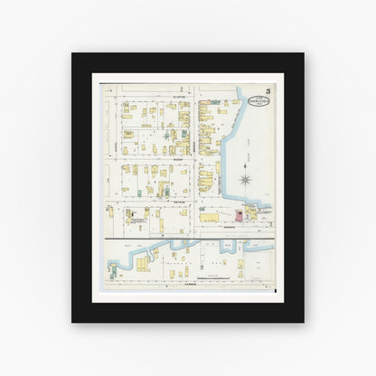 Old map wall art mockup — black gallery frame with white mat — Sanborn Fire Insurance Map from Charlevoix, Charlevoix County, Michigan (1896), Sheet #0003