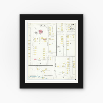 Old map wall art mockup — black gallery frame with white mat — Sanborn Fire Insurance Map from Conneaut, Ashtabula County, Ohio (1909), Sheet #0020