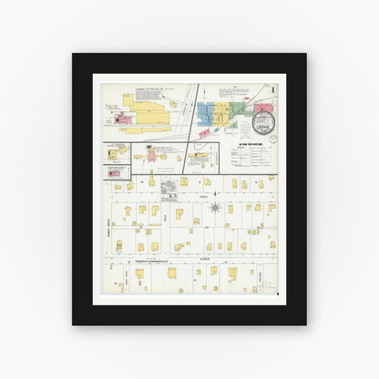 Old map wall art mockup — black gallery frame with white mat — Sanborn Fire Insurance Map from Ladonia, Fannin County, Texas (1900), Sheet #0001