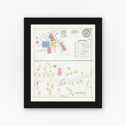 Old map wall art mockup — black gallery frame with white mat — Sanborn Fire Insurance Map from Belmont, Allegany County, New York (1904), Sheet #0001