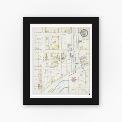 Old map wall art mockup — black gallery frame with white mat — Sanborn Fire Insurance Map from Augusta, Kalamazoo County, Michigan (1892), Sheet #0001