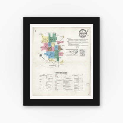 Old map wall art mockup — black gallery frame with white mat — Sanborn Fire Insurance Map from Morganton, Burke County, North Carolina (1924) - Complete Map Set