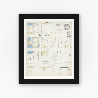 Old map wall art mockup — black gallery frame with white mat — Sanborn Fire Insurance Map from Dublin, Erath County, Texas (1891) - Complete Map Set