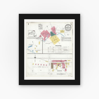 Old map wall art mockup — black gallery frame with white mat — Sanborn Fire Insurance Map from Champlain, Clinton County, New York (1923), Sheet #0001