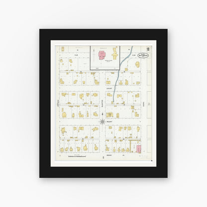 Old map wall art mockup — black gallery frame with white mat — Sanborn Fire Insurance Map from Whitewright, Grayson County, Texas (1900), Sheet #0002
