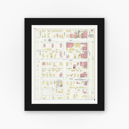 Old map wall art mockup — black gallery frame with white mat — Sanborn Fire Insurance Map from Bryan, Williams County, Ohio (1899), Sheet #0004