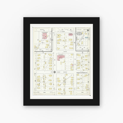 Old map wall art mockup — black gallery frame with white mat — Sanborn Fire Insurance Map from Lincoln, Logan County, Illinois (1914), Sheet #0014