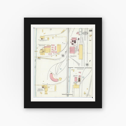 Old map wall art mockup — black gallery frame with white mat — Sanborn Fire Insurance Map from Ironton, Lawrence County, Ohio (1904), Sheet #0028