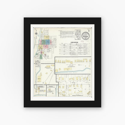 Old map wall art mockup — black gallery frame with white mat — Sanborn Fire Insurance Map from Havana, Mason County, Illinois (1914), Sheet #0001