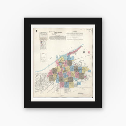 Old map wall art mockup — black gallery frame with white mat — Sanborn Fire Insurance Map from Michigan City, La Porte County, Indiana (1948) - Complete Map Set
