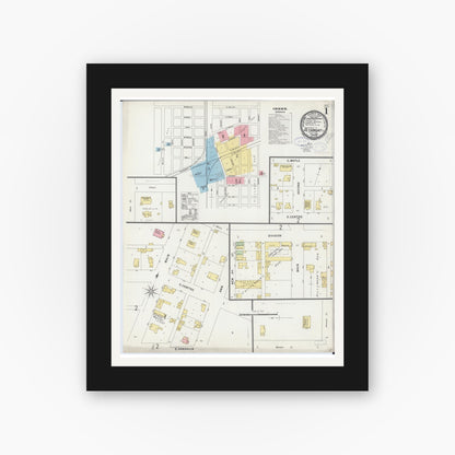 Old map wall art mockup — black gallery frame with white mat — Sanborn Fire Insurance Map from Altamont, Effingham County, Illinois (1898), Sheet #0001