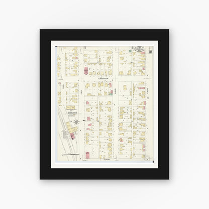 Old map wall art mockup — black gallery frame with white mat — Sanborn Fire Insurance Map from Circleville, Pickaway County, Ohio (1907), Sheet #0010