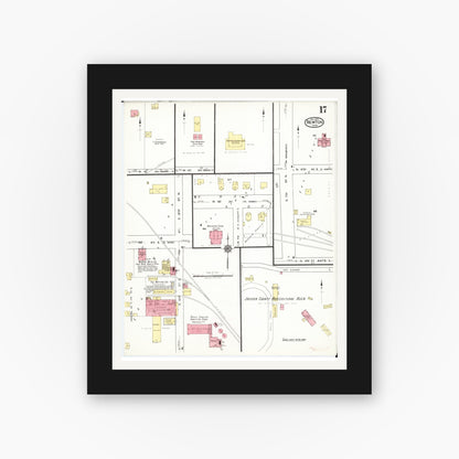 Old map wall art mockup — black gallery frame with white mat — Sanborn Fire Insurance Map from Newton, Jasper County, Iowa (1918), Sheet #0017
