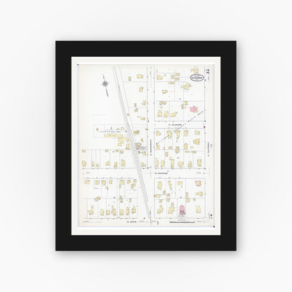 Old map wall art mockup — black gallery frame with white mat — Sanborn Fire Insurance Map from Sycamore, De Kalb County, Illinois (1912), Sheet #0002