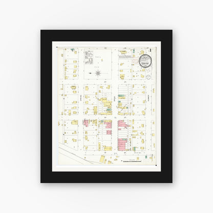 Old map wall art mockup — black gallery frame with white mat — Sanborn Fire Insurance Map from Humeston, Wayne County, Iowa (1898), Sheet #0001