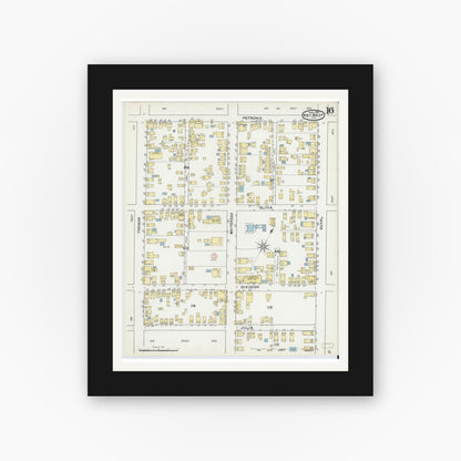 Old map wall art mockup — black gallery frame with white mat — Sanborn Fire Insurance Map from Key West, Monroe County, Florida (1892), Sheet #0016