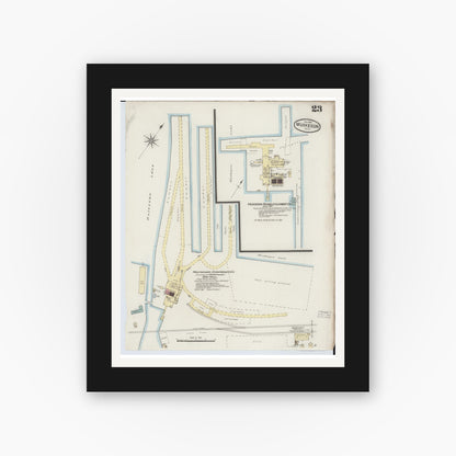 Old map wall art mockup — black gallery frame with white mat — Sanborn Fire Insurance Map from Muskegon, Muskegon County, Michigan (1887), Sheet #0023