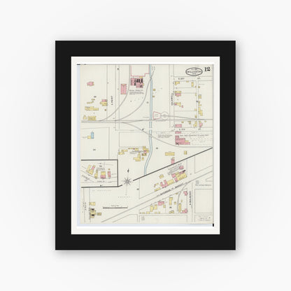 Old map wall art mockup — black gallery frame with white mat — Sanborn Fire Insurance Map from Chillicothe, Ross County, Ohio (1895), Sheet #0012