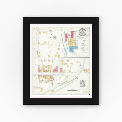 Old map wall art mockup — black gallery frame with white mat — Sanborn Fire Insurance Map from Great Bend, Susquehanna County, Pennsylvania (1904), Sheet #0001