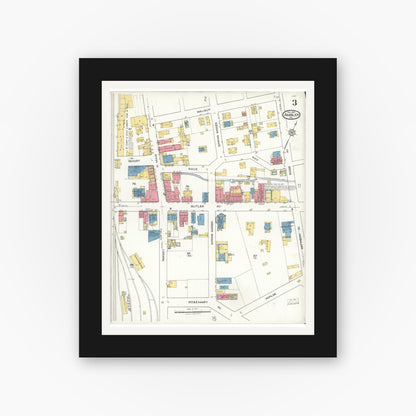 Old map wall art mockup — black gallery frame with white mat — Sanborn Fire Insurance Map from Ambler, Montgomery County, Pennsylvania (1921), Sheet #0003
