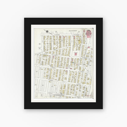 Old map wall art mockup — black gallery frame with white mat — Sanborn Fire Insurance Map from Peru, Miami County, Indiana (1920), Sheet #0029