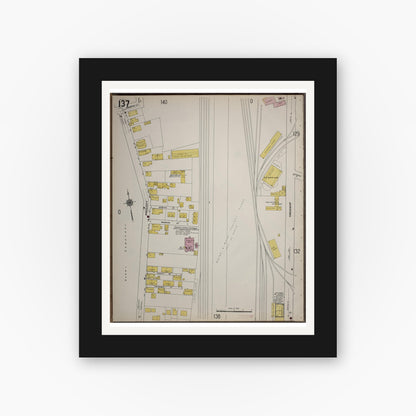 Old map wall art mockup — black gallery frame with white mat — Sanborn Fire Insurance Map from Worcester, Worcester County, Massachusetts (1910), Sheet #0137