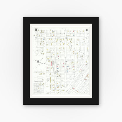 Old map wall art mockup — black gallery frame with white mat — Sanborn Fire Insurance Map from Pecos, Reeves County, Texas (1939), Sheet #0008