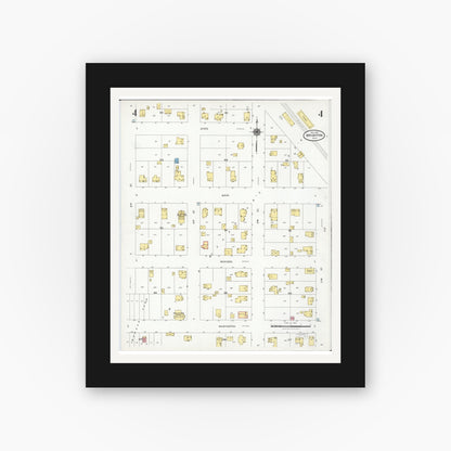 Old map wall art mockup — black gallery frame with white mat — Sanborn Fire Insurance Map from Brighton, Livingston County, Michigan (1928), Sheet #0004