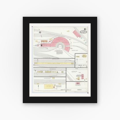 Old map wall art mockup — black gallery frame with white mat — Sanborn Fire Insurance Map from Chicago Junction, Huron County, Ohio (1911), Sheet #0010