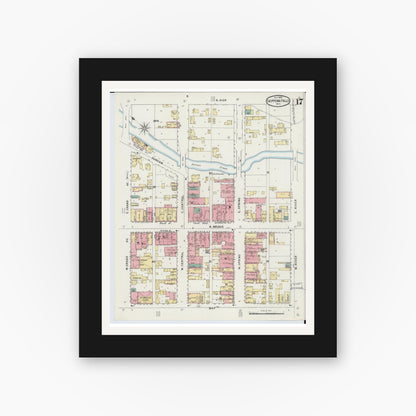 Old map wall art mockup — black gallery frame with white mat — Sanborn Fire Insurance Map from Chippewa Falls, Chippewa County, Wisconsin (1895), Sheet #0017