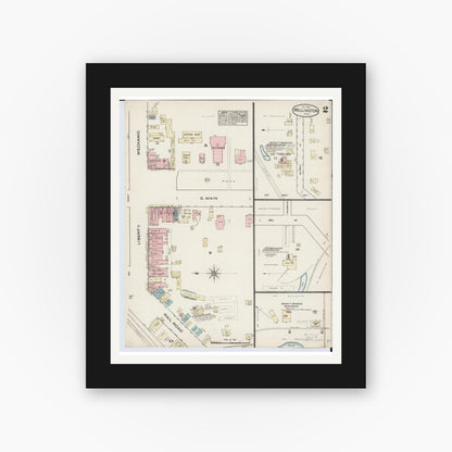 Old map wall art mockup — black gallery frame with white mat — Sanborn Fire Insurance Map from Wellington, Lorain County, Ohio (1884), Sheet #0002