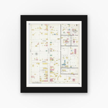 Old map wall art mockup — black gallery frame with white mat — Sanborn Fire Insurance Map from Nauvoo, Hancock County, Illinois (1898), Sheet #0002