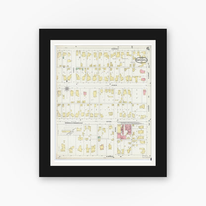 Old map wall art mockup — black gallery frame with white mat — Sanborn Fire Insurance Map from Crawfordsville, Montgomery County, Indiana (1896), Sheet #0006