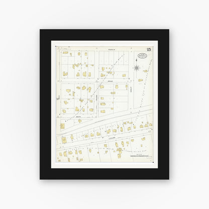 Old map wall art mockup — black gallery frame with white mat — Sanborn Fire Insurance Map from Batavia, Kane County, Illinois (1907), Sheet #0015