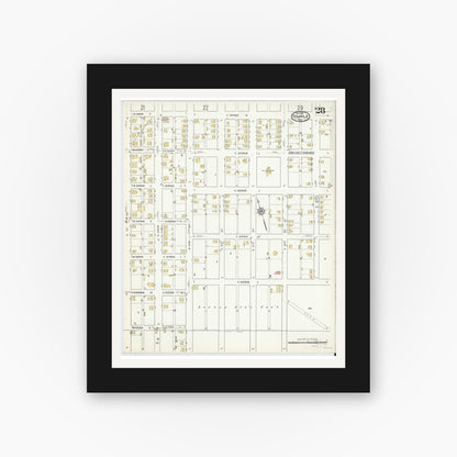Old map wall art mockup — black gallery frame with white mat — Sanborn Fire Insurance Map from Temple, Bell County, Texas (1915), Sheet #0028