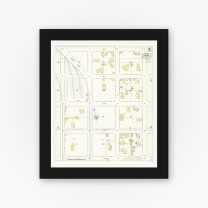 Old map wall art mockup — black gallery frame with white mat — Sanborn Fire Insurance Map from Arcata, Humboldt County, California (1908), Sheet #0005