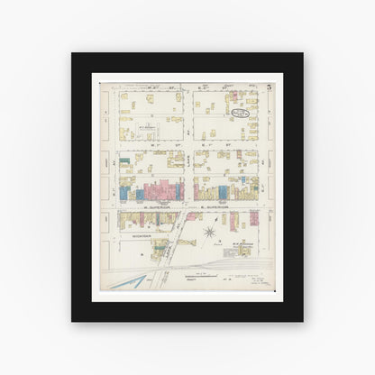 Old map wall art mockup — black gallery frame with white mat — Sanborn Fire Insurance Map from Duluth, Saint Louis County, Minnesota (1885), Sheet #0005