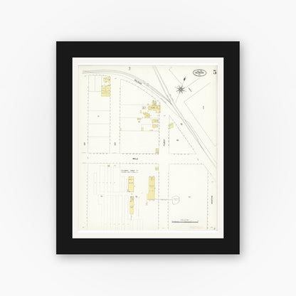 Old map wall art mockup — black gallery frame with white mat — Sanborn Fire Insurance Map from Newark, Alameda County, California (1908), Sheet #0005