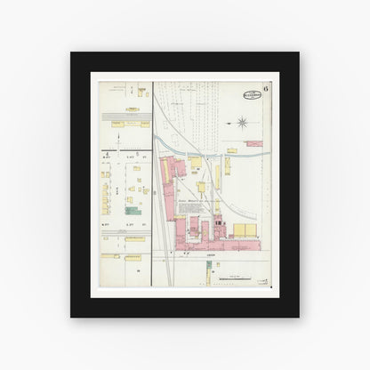 Old map wall art mockup — black gallery frame with white mat — Sanborn Fire Insurance Map from Mishawaka, Saint Joseph County, Indiana (1896), Sheet #0006