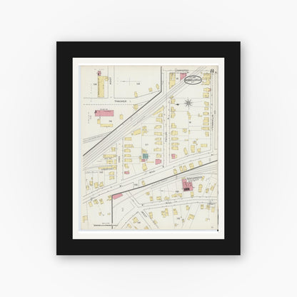 Old map wall art mockup — black gallery frame with white mat — Sanborn Fire Insurance Map from Hornell, Steuben County, New York (1893), Sheet #0008