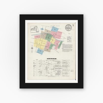 Old map wall art mockup — black gallery frame with white mat — Sanborn Fire Insurance Map from Brockport, Monroe County, New York (1914), Sheet #0001
