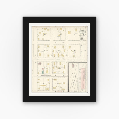 Old map wall art mockup — black gallery frame with white mat — Sanborn Fire Insurance Map from Biggs, Butte County, California (1890), Sheet #0003